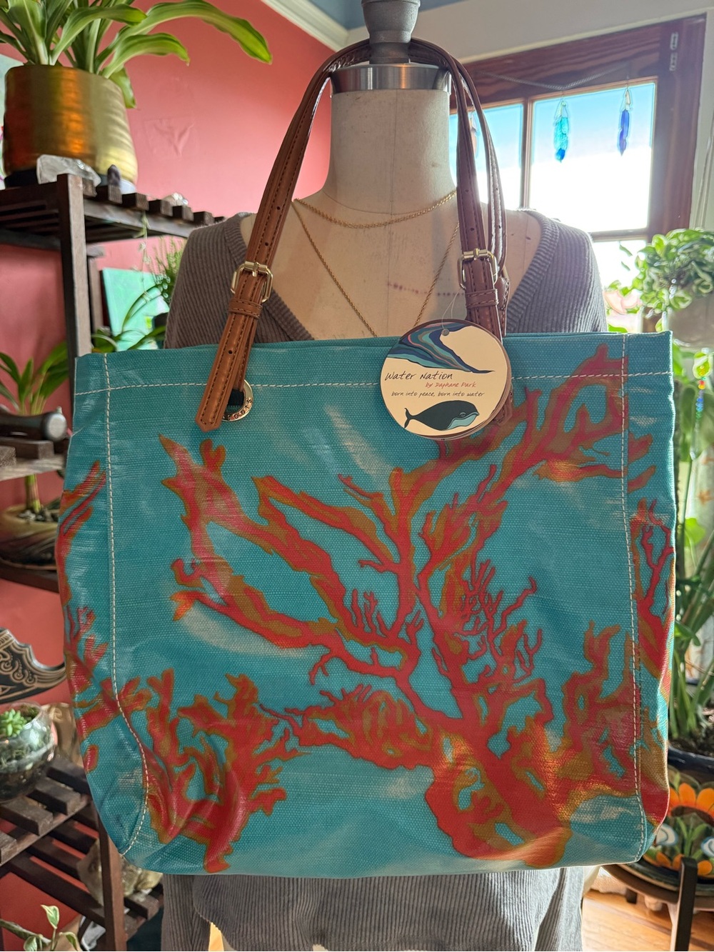 SAK ROOTS
Turquoise Coral-Print Tote Bag